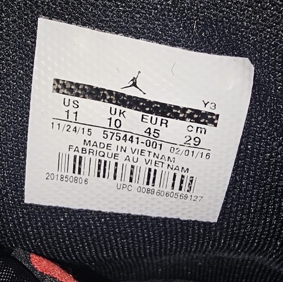 Nike Air Jordan Men's Shoes Sneakers Black Varsity Red Size 11 - Picture 8 of 9